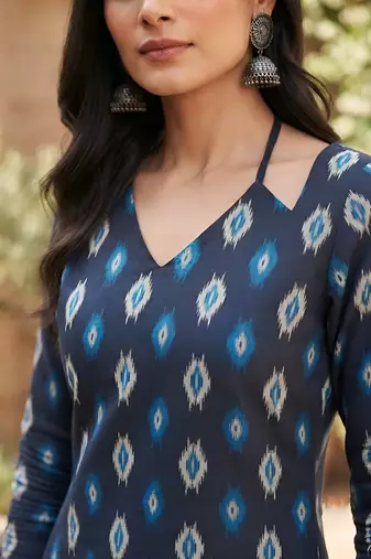 Blue  pure cotton printed kurti for women