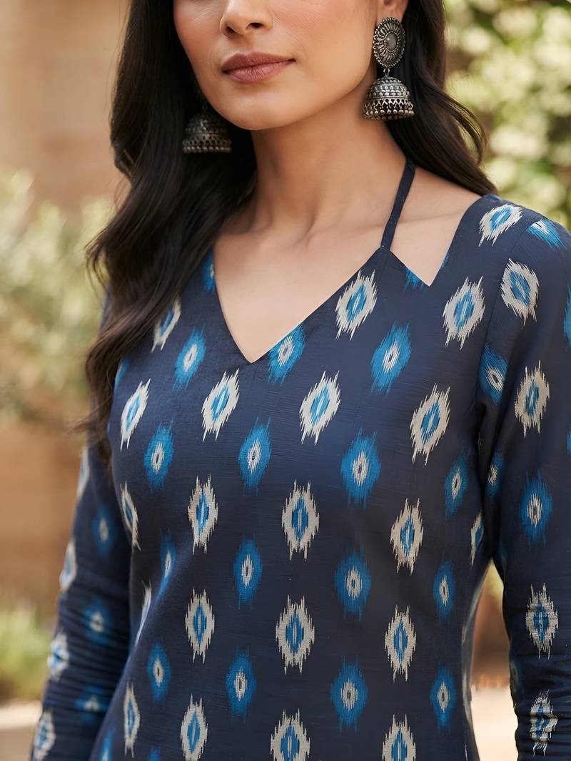 Blue  pure cotton printed kurti for women