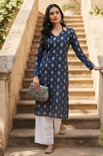 Blue  pure cotton printed kurti for women