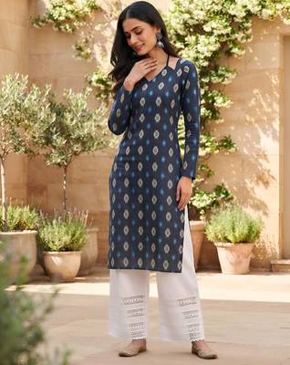 Blue  pure cotton printed kurti for women 4