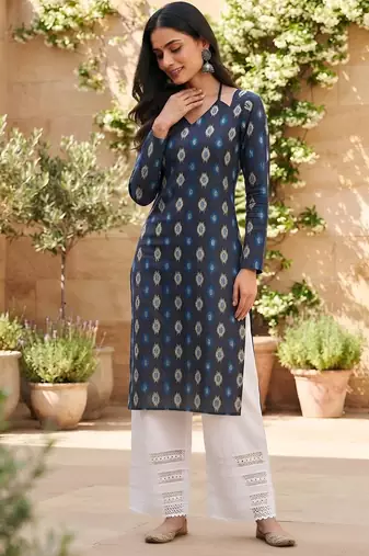 Blue  pure cotton printed kurti for women