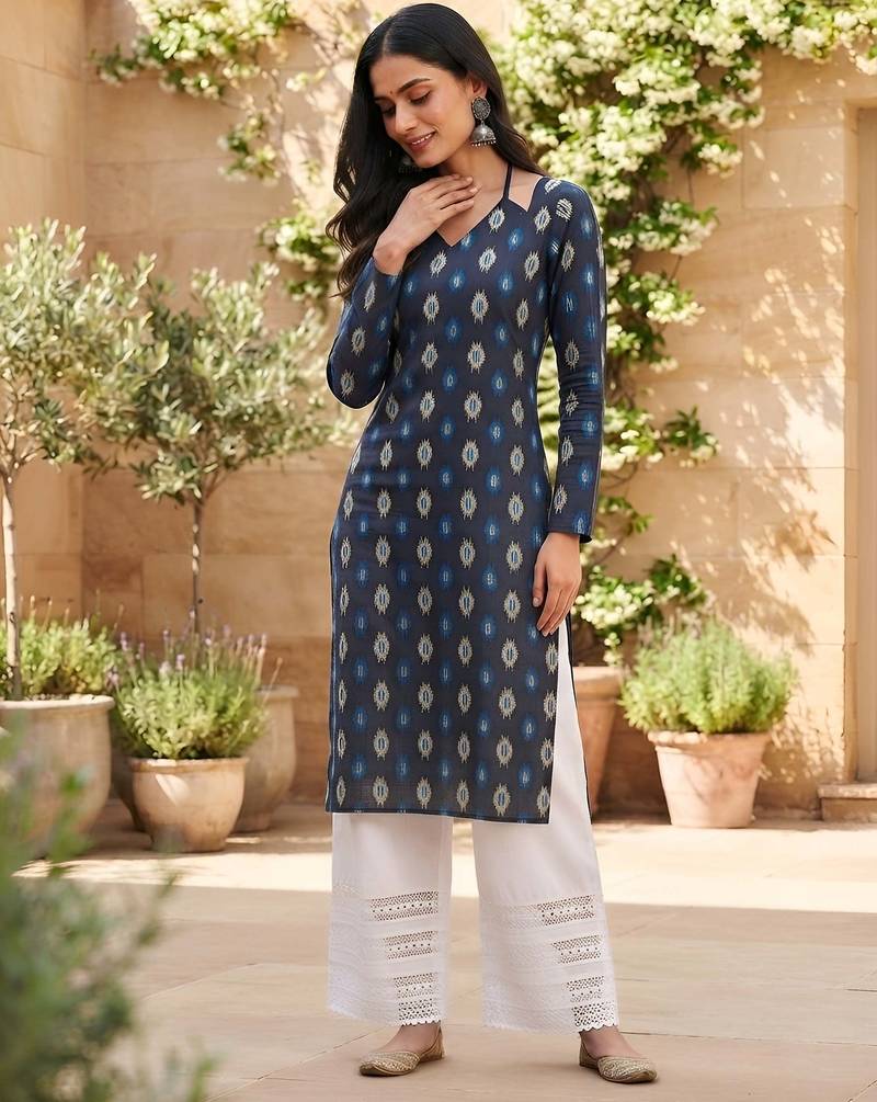 Blue  pure cotton printed kurti for women