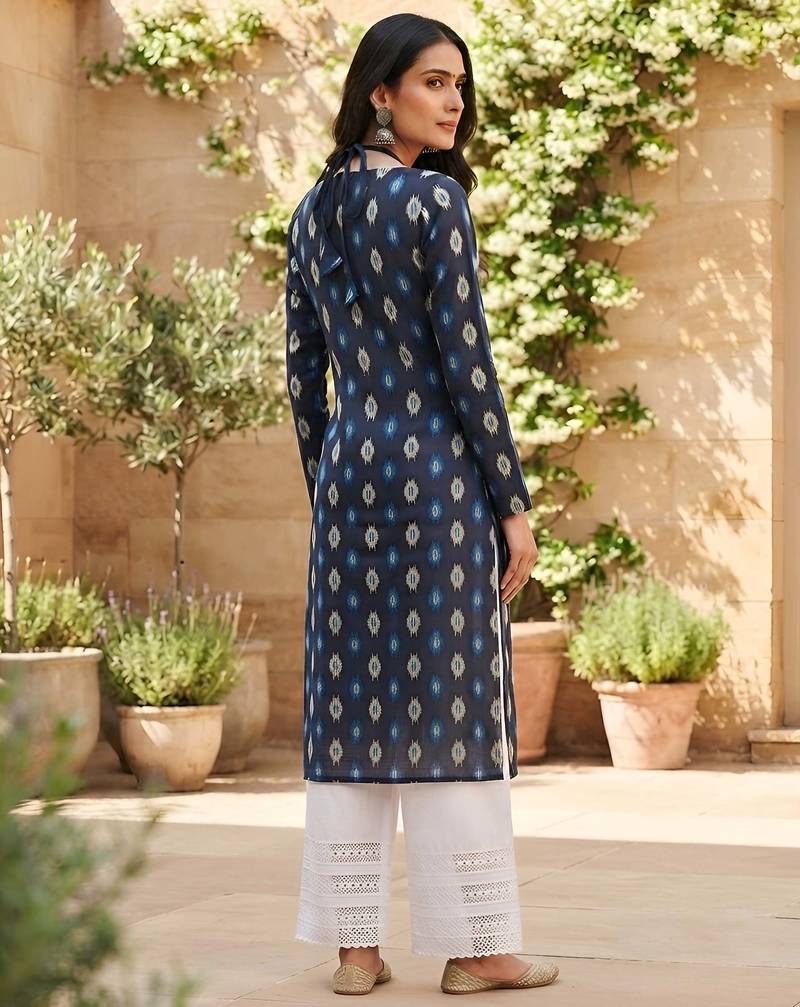 Blue  pure cotton printed kurti for women