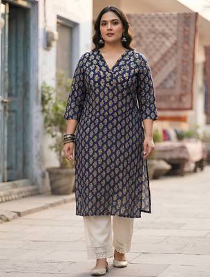 Blue  pure cotton printed kurti for women 1