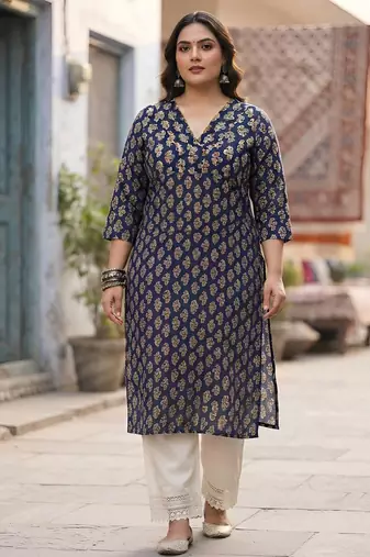 Blue  pure cotton printed kurti for women