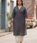 Blue  pure cotton printed kurti for women