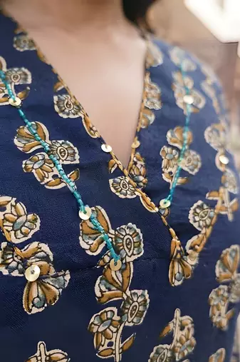 Blue  pure cotton printed kurti for women