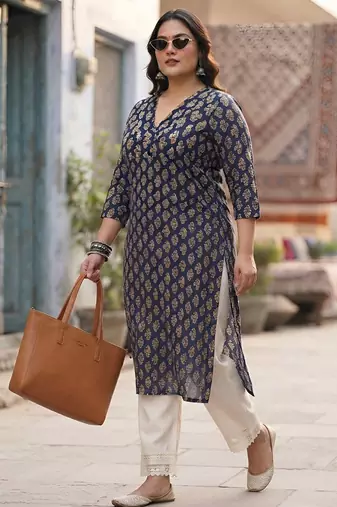 Blue  pure cotton printed kurti for women