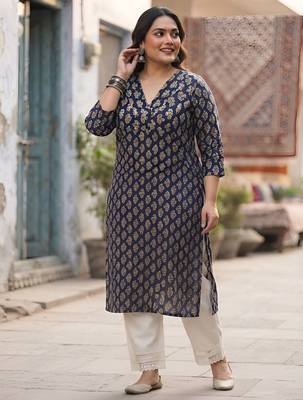 Blue  pure cotton printed kurti for women 4