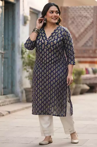 Blue  pure cotton printed kurti for women