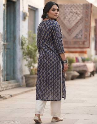 Blue  pure cotton printed kurti for women 5