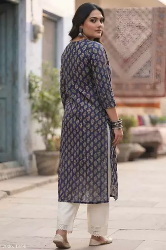Blue  pure cotton printed kurti for women