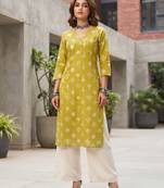 Yellow  pure cotton printed kurti for women