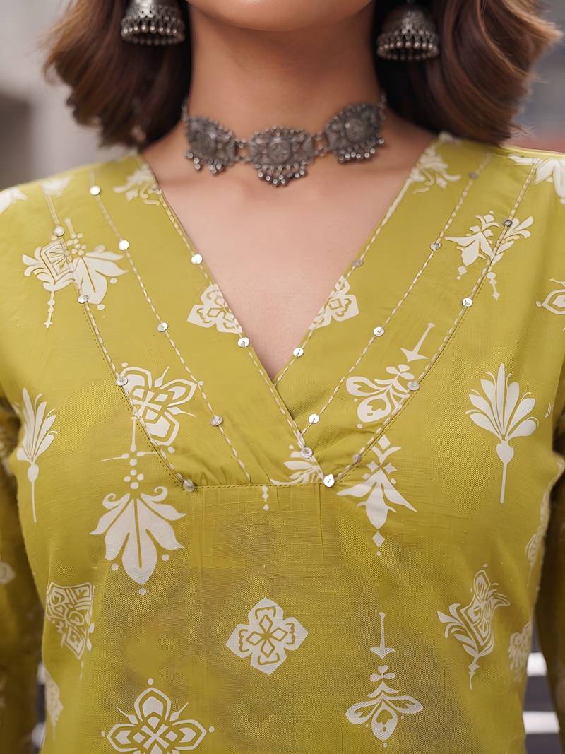 Yellow  pure cotton printed kurti for women