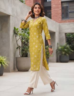 Yellow  pure cotton printed kurti for women 3