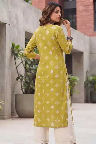 Yellow  pure cotton printed kurti for women