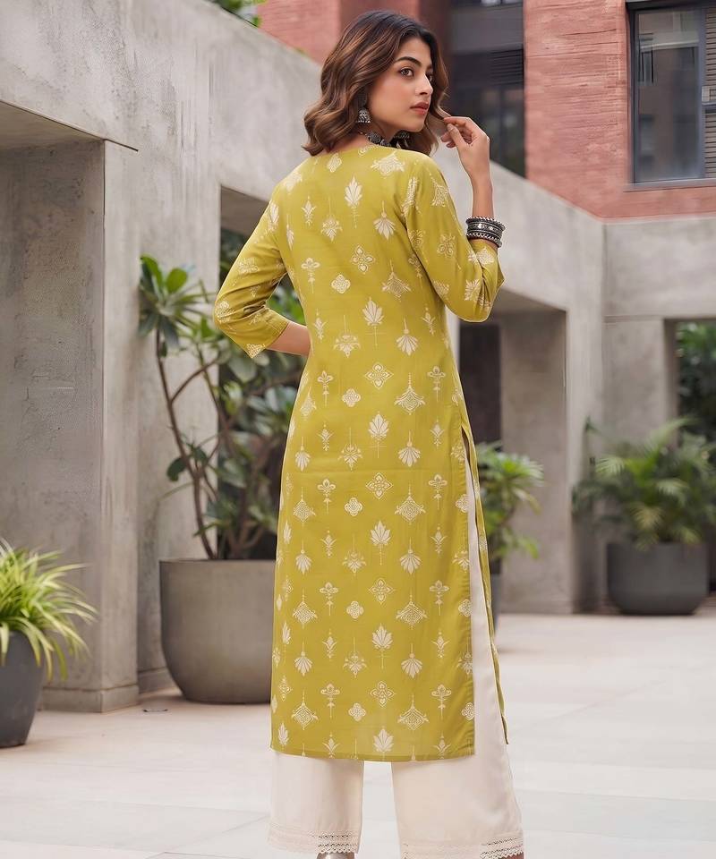 Yellow  pure cotton printed kurti for women