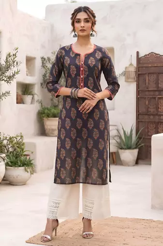 Blue  pure cotton printed kurti for women