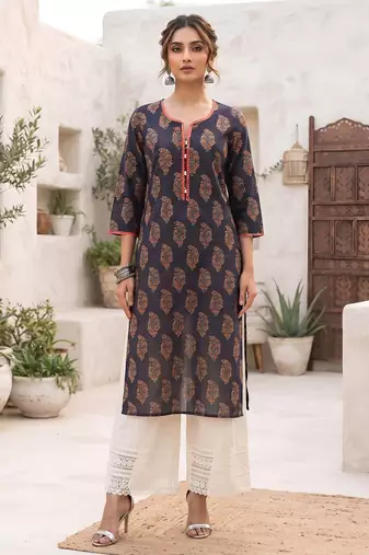 Blue  pure cotton printed kurti for women