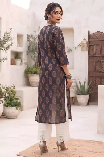 Blue  pure cotton printed kurti for women