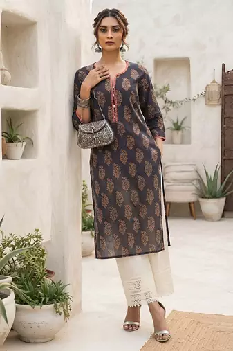 Blue  pure cotton printed kurti for women