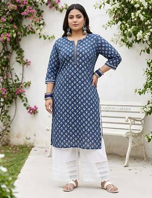 Blue  pure cotton printed kurti for women 1