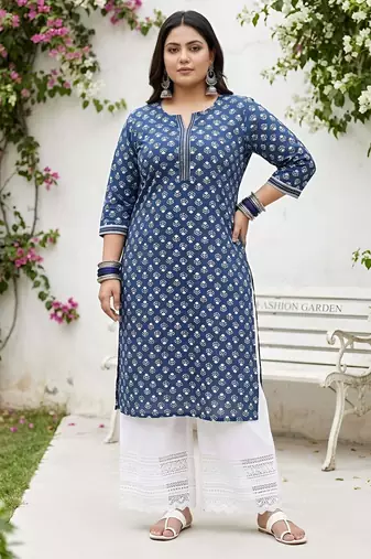Blue  pure cotton printed kurti for women