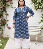 Blue  pure cotton printed kurti for women