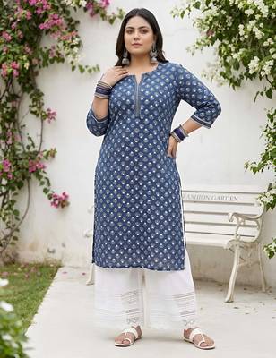 Blue  pure cotton printed kurti for women 2