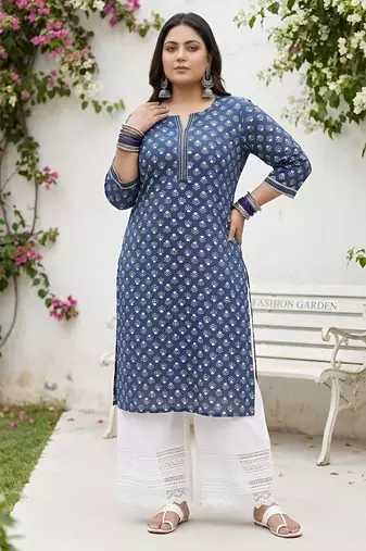 Blue  pure cotton printed kurti for women