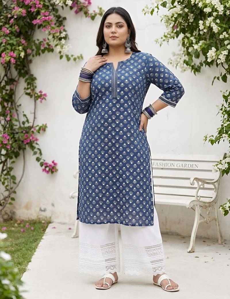 Blue  pure cotton printed kurti for women