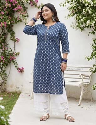 Blue  pure cotton printed kurti for women 3