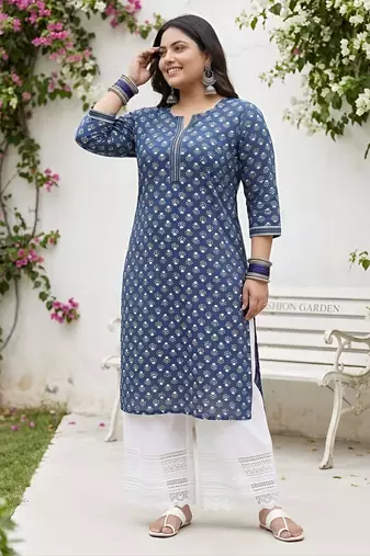Blue  pure cotton printed kurti for women