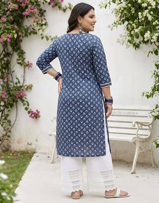 Blue  pure cotton printed kurti for women 4
