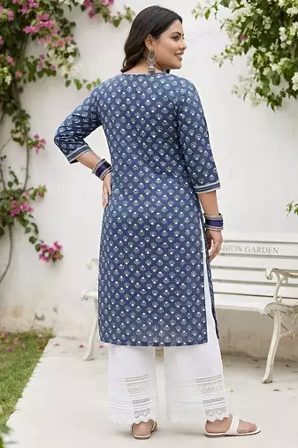 Blue  pure cotton printed kurti for women