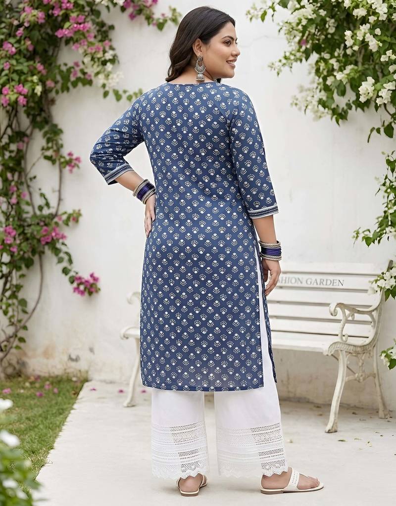 Blue  pure cotton printed kurti for women