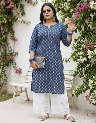 Blue  pure cotton printed kurti for women 5
