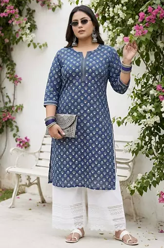 Blue  pure cotton printed kurti for women