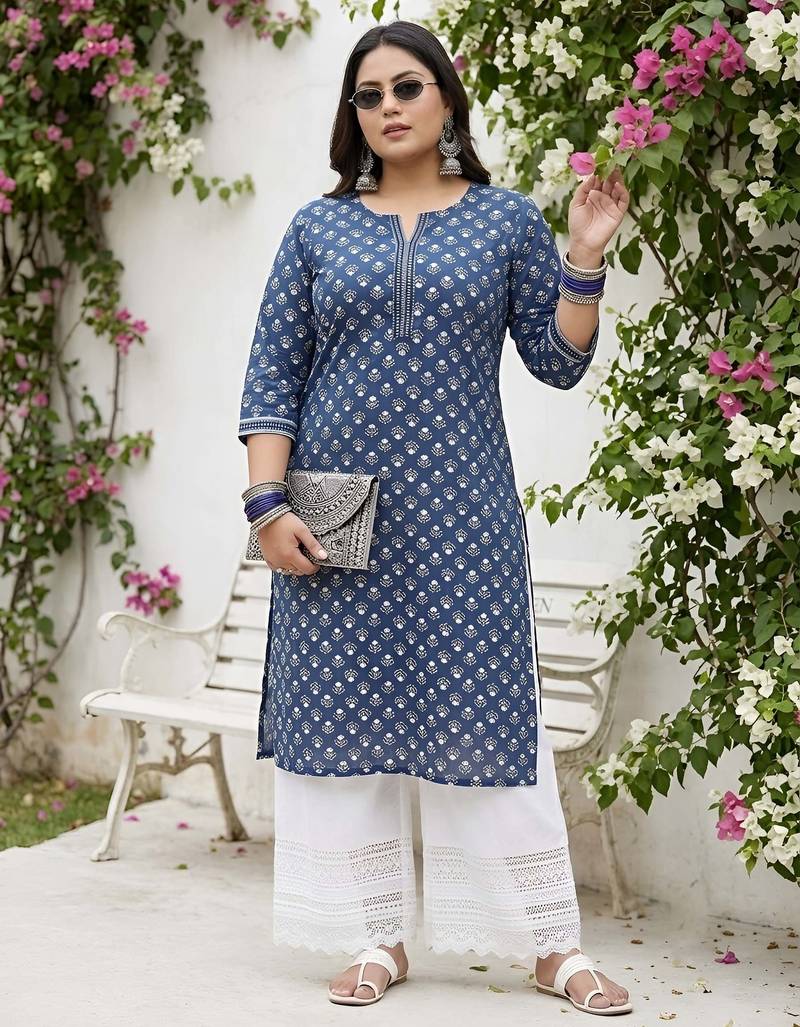 Blue  pure cotton printed kurti for women
