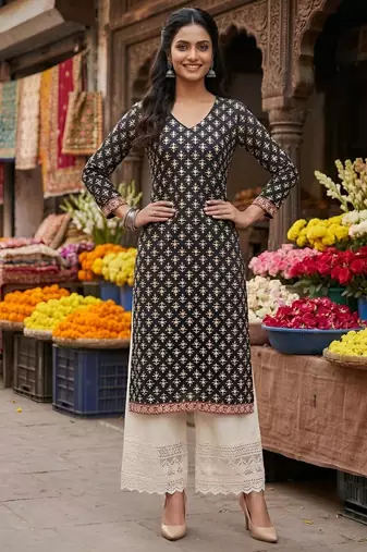 Black  pure cotton printed kurti for women