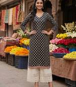 Black  pure cotton printed kurti for women