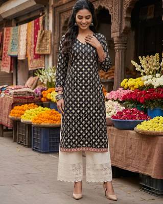 Black  pure cotton printed kurti for women 2