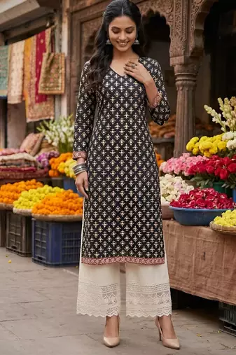 Black  pure cotton printed kurti for women