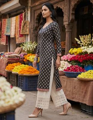 Black  pure cotton printed kurti for women 3