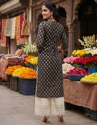 Black  pure cotton printed kurti for women 4