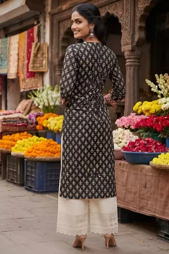 Black  pure cotton printed kurti for women
