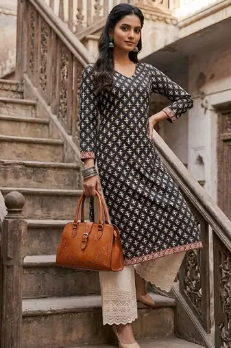 Black  pure cotton printed kurti for women