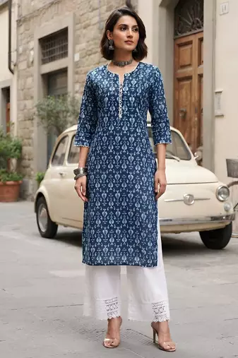 Blue  pure cotton printed kurti for women