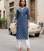 Blue  pure cotton printed kurti for women