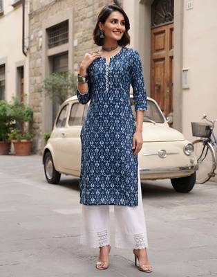 Blue  pure cotton printed kurti for women 2